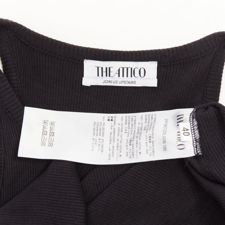 THE ATTICO 2024 black silver metal snap button logo ribbed tank top IT40 S