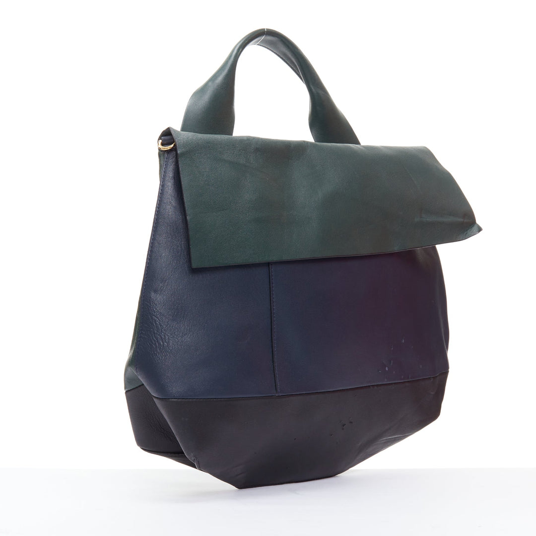 MARNI green navy black tricolor colorblock satchel flap bag