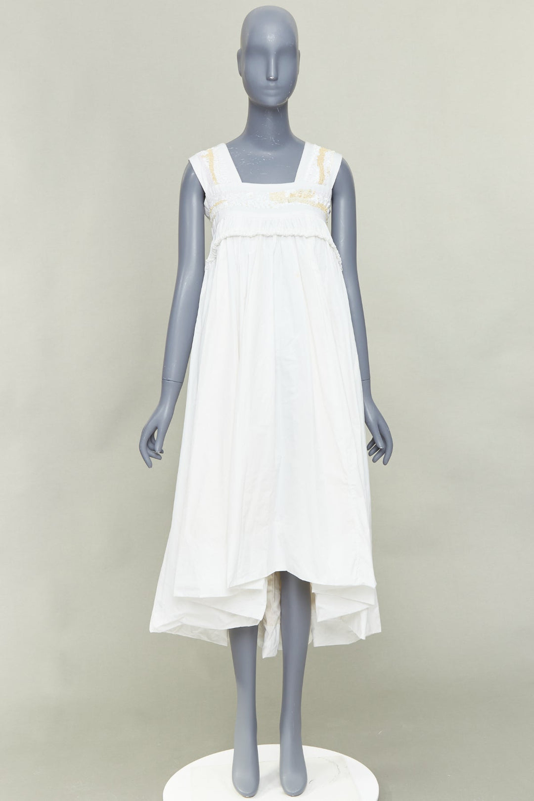 DRIES VAN NOTEN white mixed fabric yellow sequin mou mou midi dress FR36 S