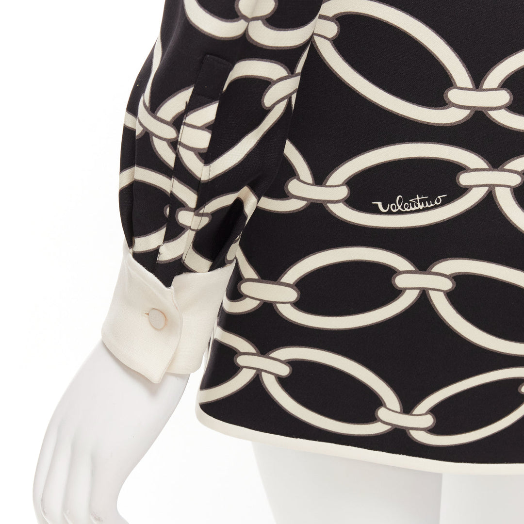 VALENTINO black white chain print virgin wool silk shift dress IT38 XS