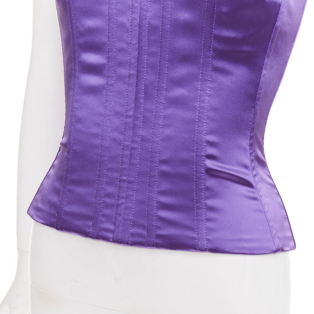 DOLCE GABBANA purple satin boned fitted spaghetti strap corset top IT40 S