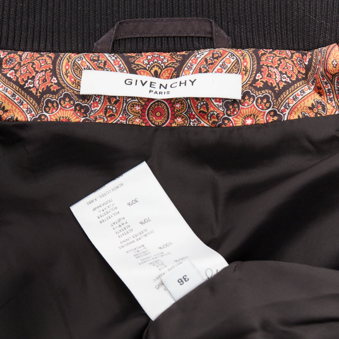 GIVENCHY 2013 silk Teddy black paisley scarf geometric bomber jacket FR38 M