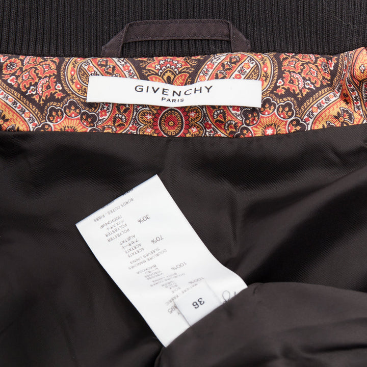 GIVENCHY 2013 silk Teddy black paisley scarf geometric bomber jacket FR38 M