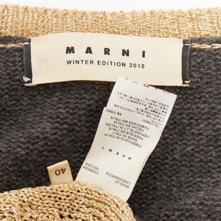 MARNI 2010 gold metallic cable knit front grey contrast back cardigan IT40 S