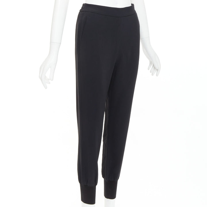 STELLA MCCARTNEY black cotton rib trim ruched back jogger pants IT36 XXS