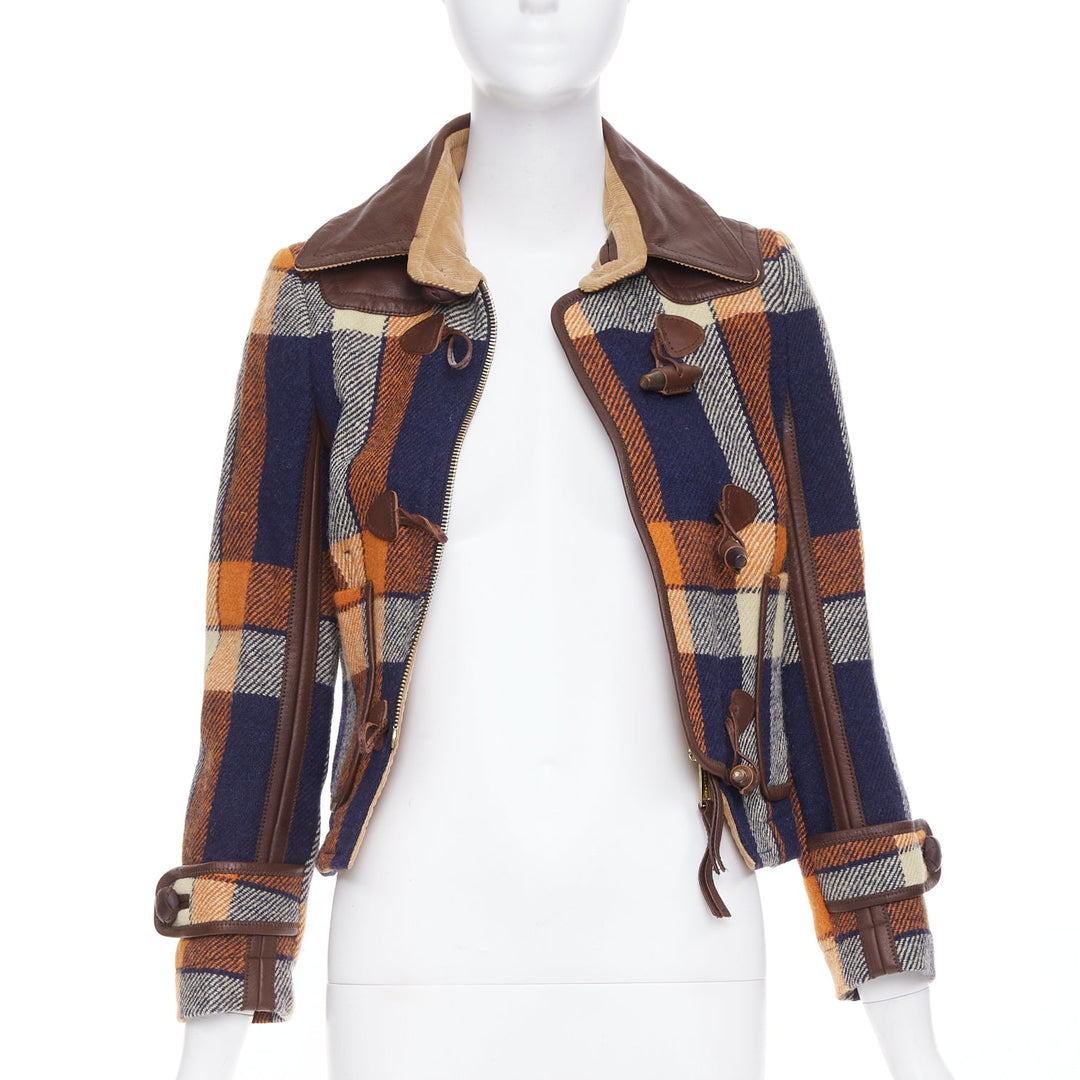 DSQUARED2 2004 Runway brown navy plaid duffle Montgomery cropped jacket IT40 S