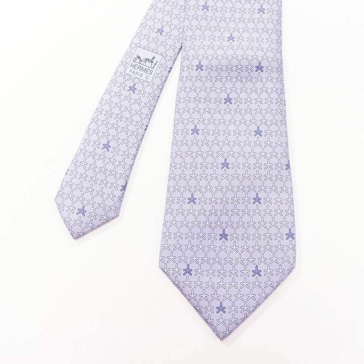 HERMES purple lavender 100% silk contrast starfish print formal tie