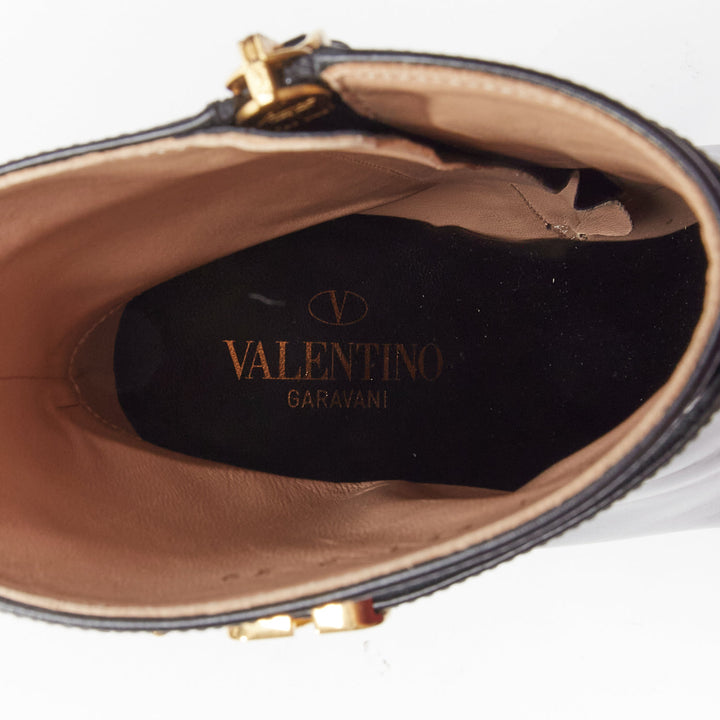 VALENTINO 2023 Tango 155 black leather Vlogo gold buckle platform boots EU39