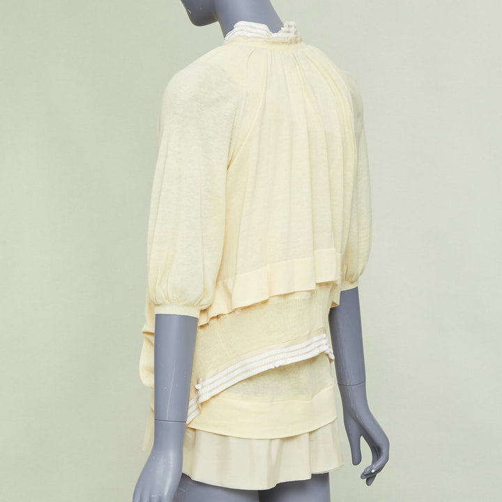 SACAI 2007 yellow cotton white sequin trim cardigan sweater vest twin set JP2 M