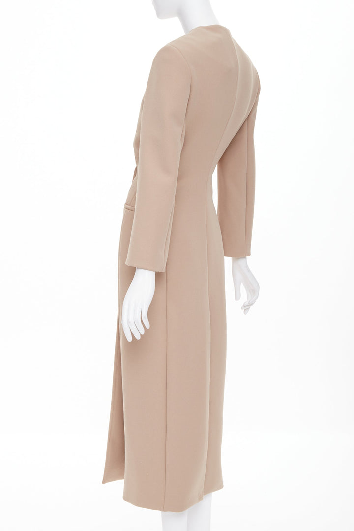 THE ROW beige tan structural plunge V neck asymmetric single button coat US2 S