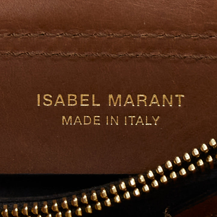 ISABEL MARANT Nasko brown leather gold round studs crossbody hobo bag
