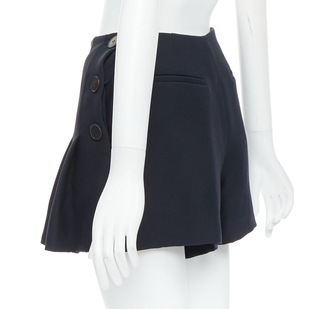 CHRISTIAN DIOR black wool silk nautical pleated front skirt FR34 XXS