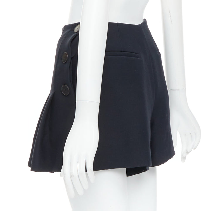 CHRISTIAN DIOR black wool silk nautical pleated front skirt FR34 XXS