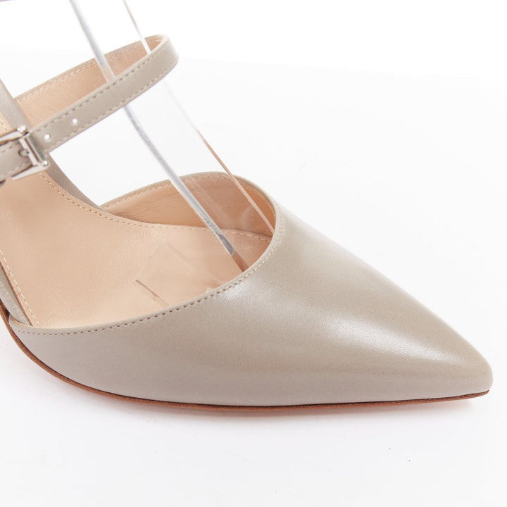 GIANVITO ROSSI Carey Mid Pointy dusty grey triple straps pointy pumps EU37.5
