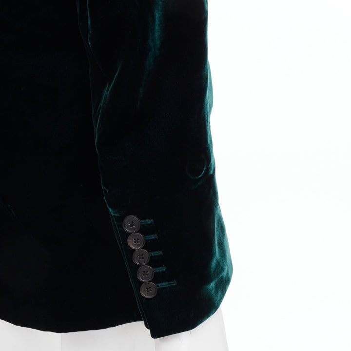 TOM FORD peak lapel 2 button textured emerald green velvet blazer jacket FR36 S