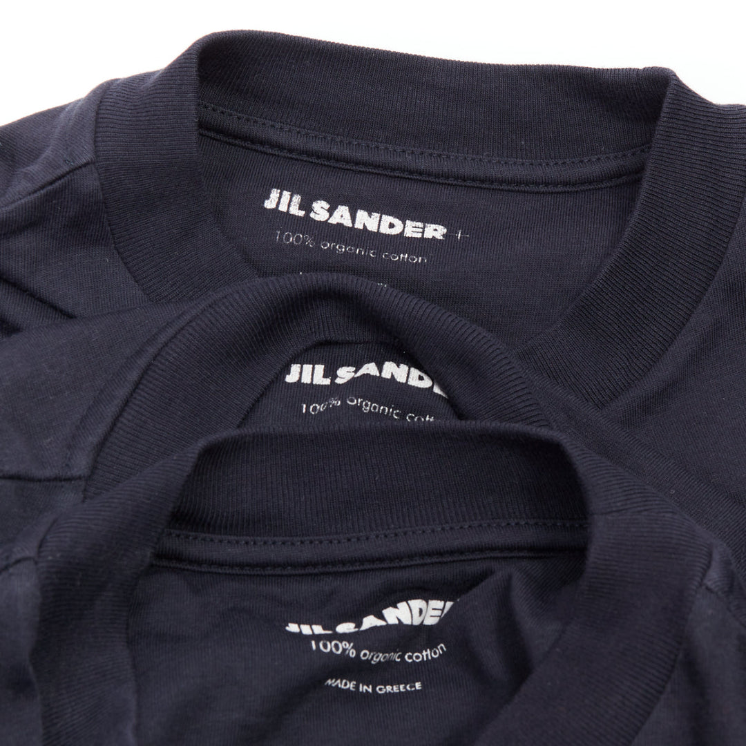 JIL SANDER PLUS black 100% cotton crew neck logo tshirt set of 3 XS