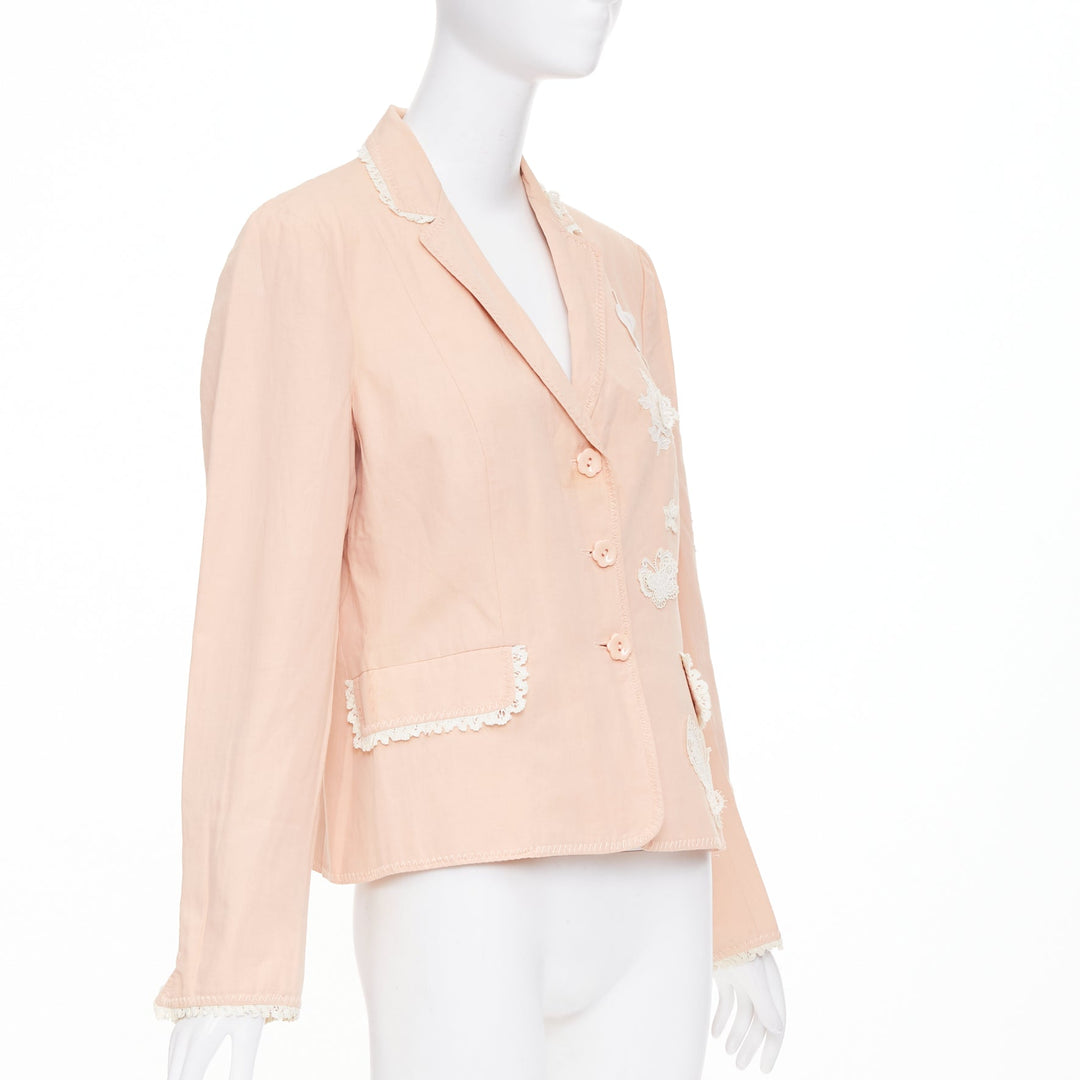 MOSCHINO Cheap and Chic lace butterfly applique pink cotton blend jacket IT48 XL