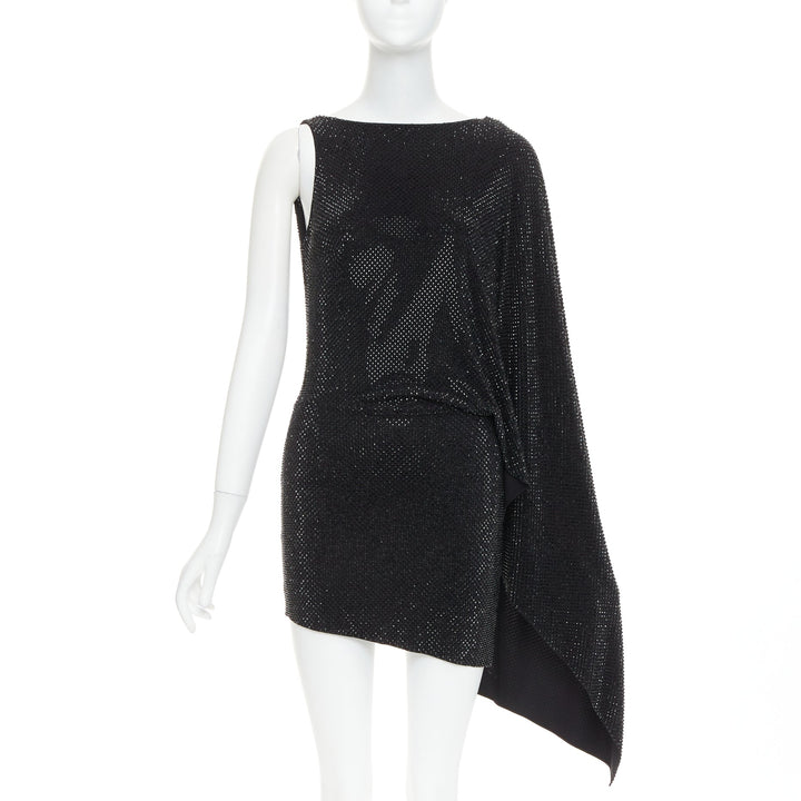 ALEXANDRE VAUTHIER black strass crystal embellished asymmetric draped mini dress