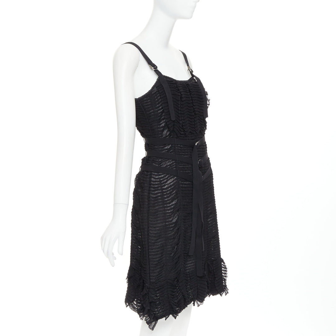 CHRISTIAN DIOR Galliano 2003 Vintage Bondage black shredded knit dress FR38 M