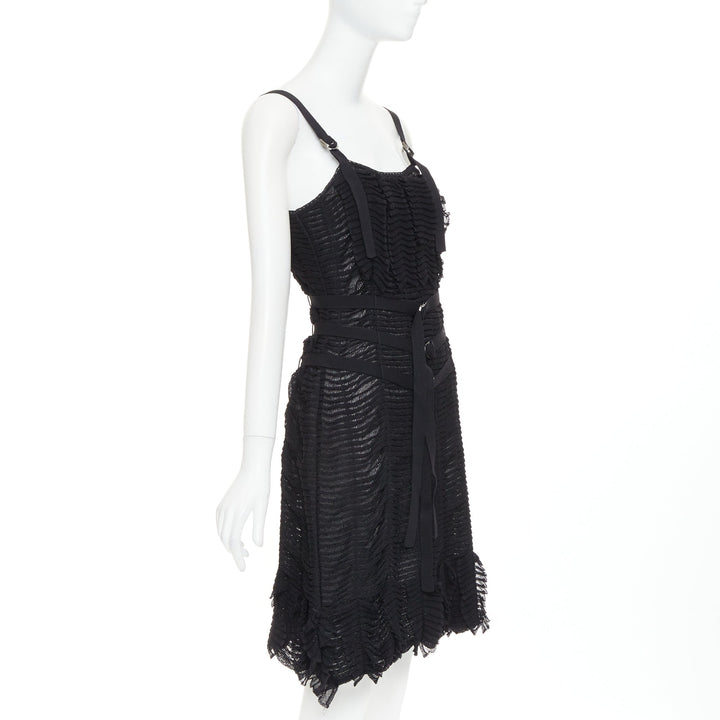 CHRISTIAN DIOR Galliano 2003 Vintage Bondage black shredded knit dress FR38 M