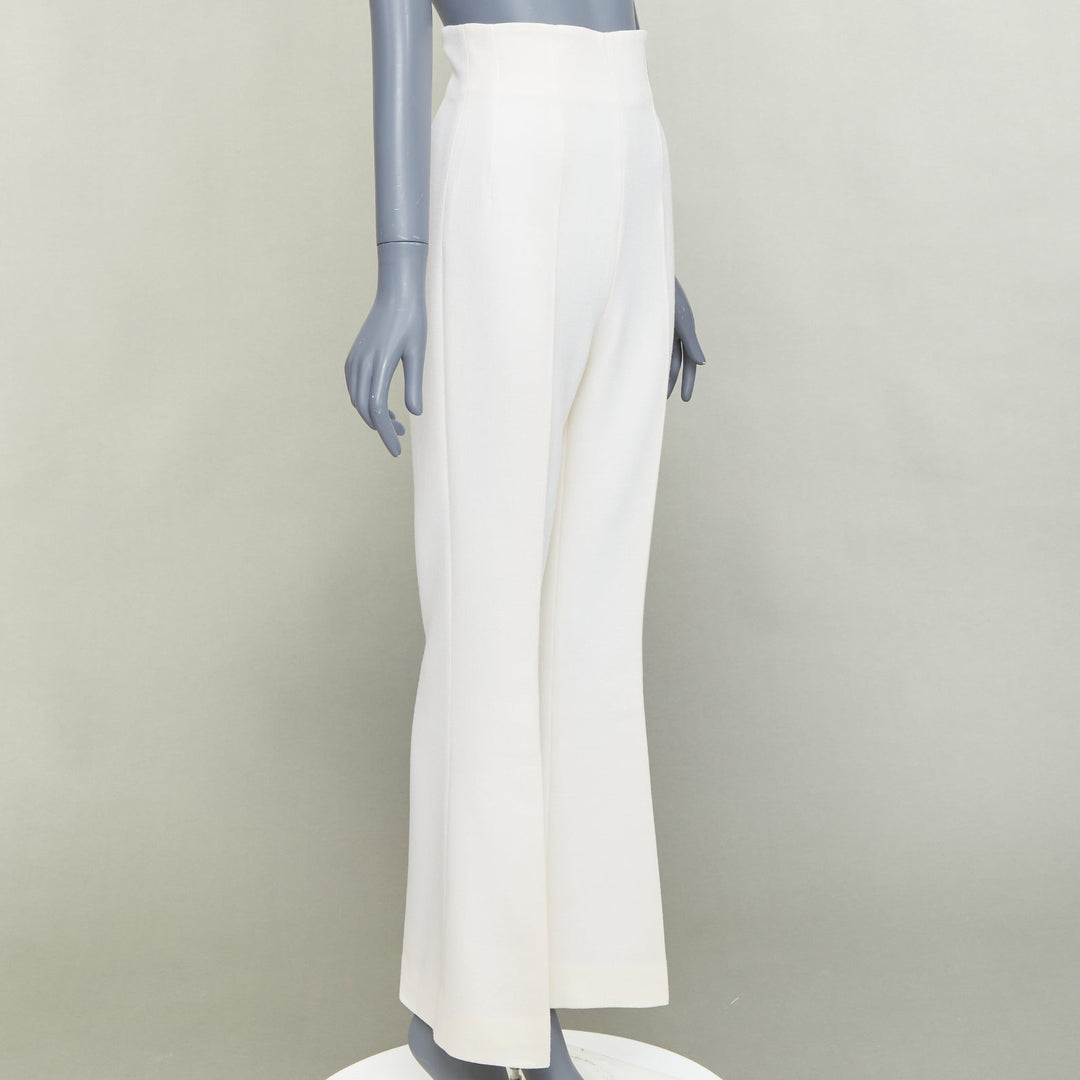 EMILIA WICKSTEAD ivory wool crepe high waisted kick flared pants US6 M
