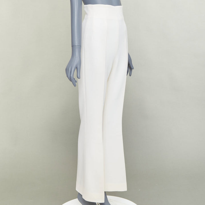 EMILIA WICKSTEAD ivory wool crepe high waisted kick flared pants US6 M