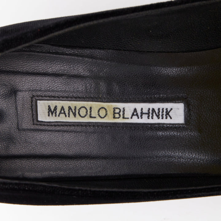MANOLO BLAHNIK Okkato black velvet crysta jewell buckle pump EU39