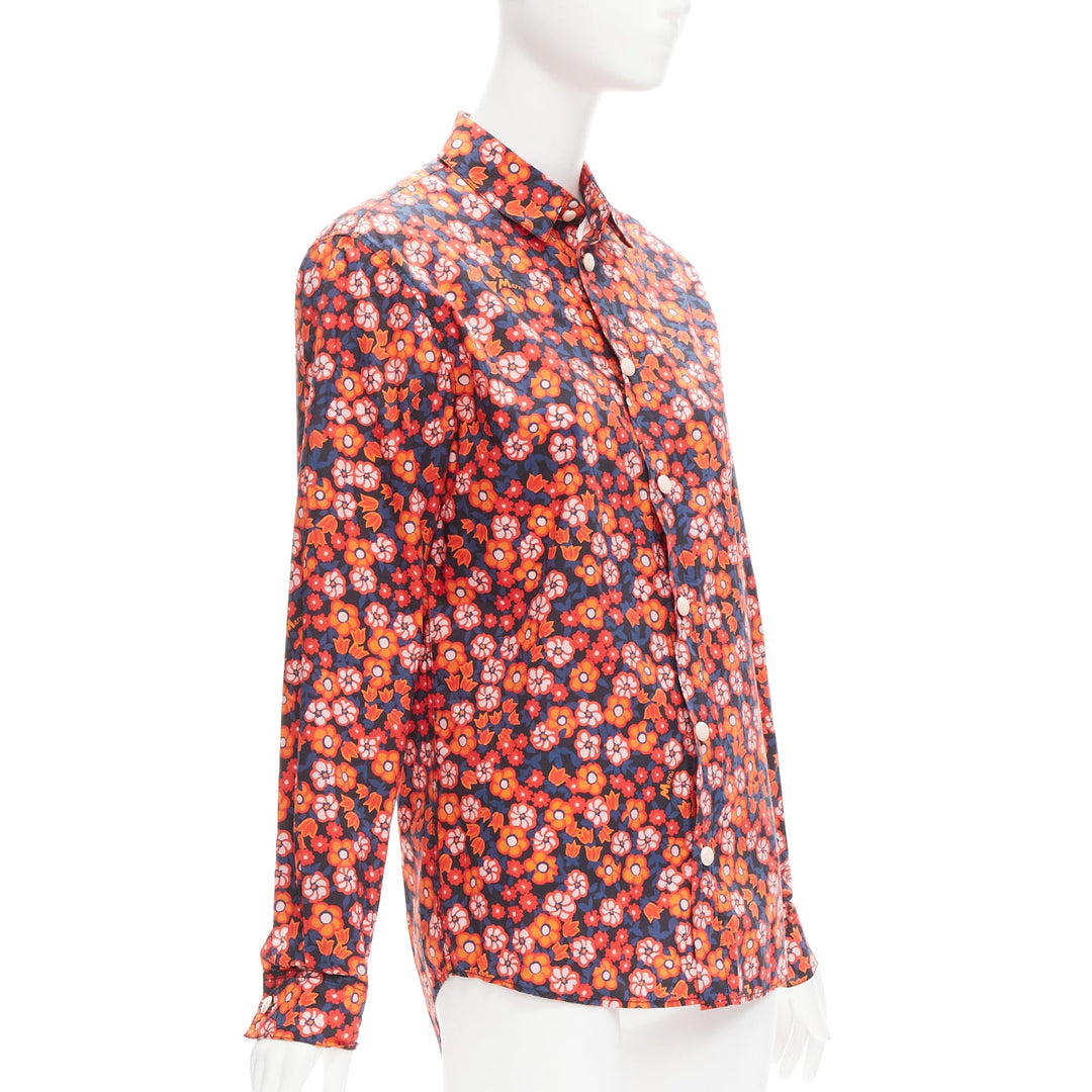MARNI 100% cotton red blue floral print long sleeve shirt top IT38 XS