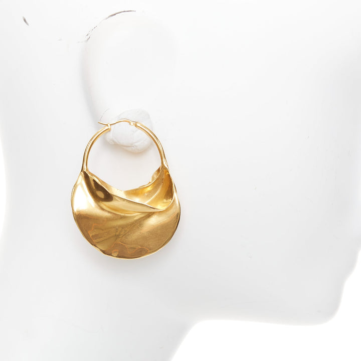 OLD CELINE Phoebe Philo 2018 Swirl Large Hoop gold tone brass hoop earrings Pair