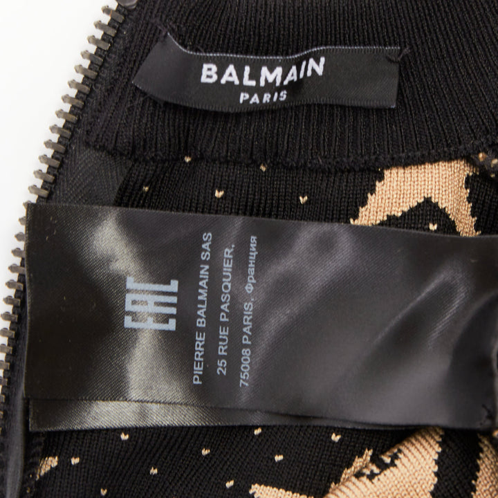 BALMAIN 2023 Ivoire Noir Star Baroque Paisley print intarsia knit dress FR36 S