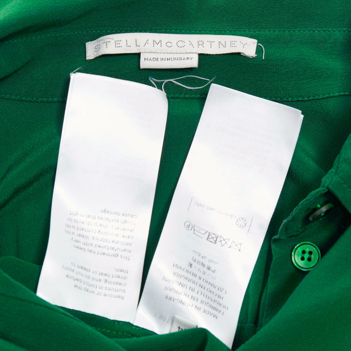 STELLA MCCARTNEY 2017 kelly green 100% silk ruched sleeves dress shirt IT34 XXS