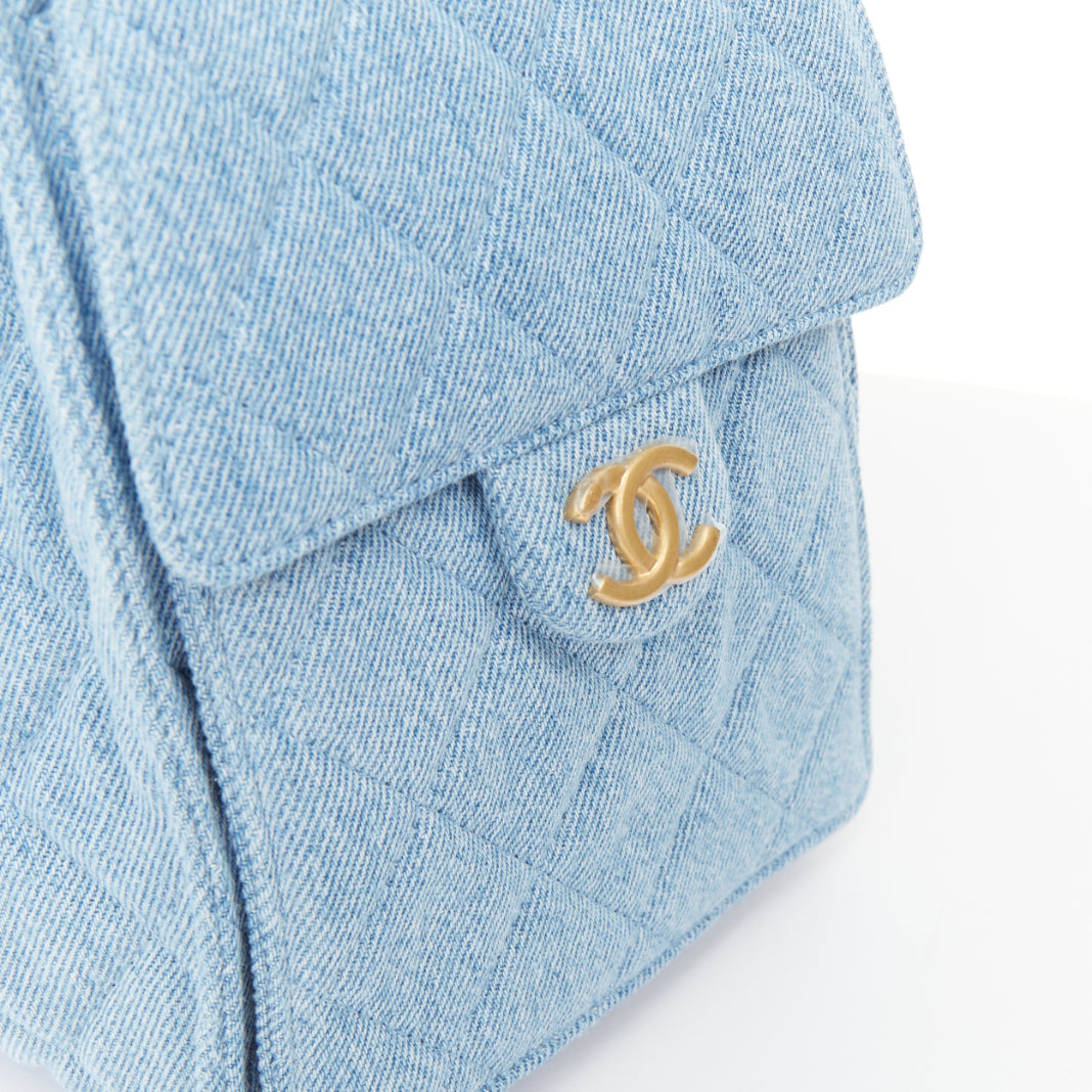 CHANEL Runway 25 Small light blue washed denim gold hardware bucket hobo bag