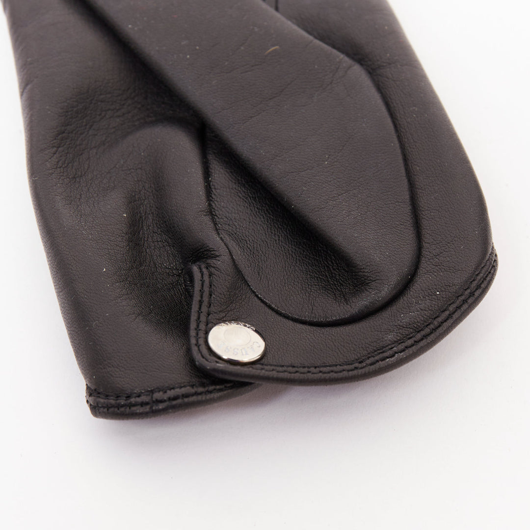 CAUSSE GANTIER black lambskin silk silver star embellished short gloves Sz7