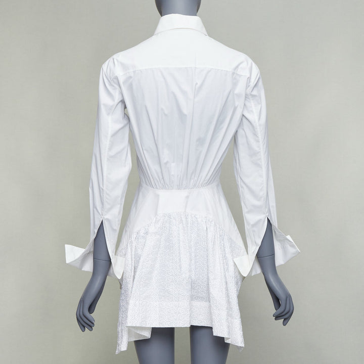 ALAIA white cotton contoured seam peplum hi low shirt FR36 S