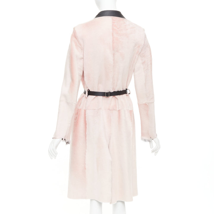 OLD CELINE Phoebe Philo 2015 baby pink lamb shearling leather collar coat FR40 L