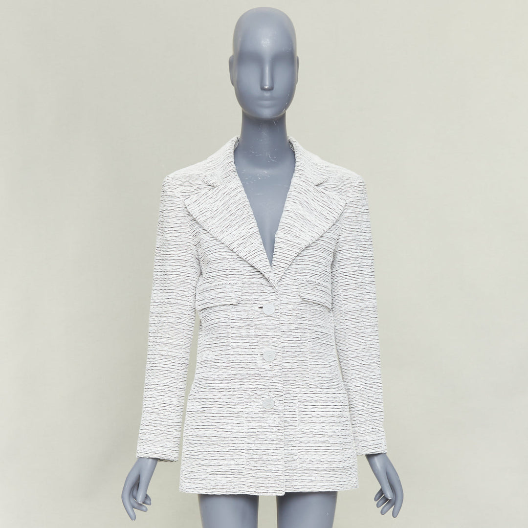 CHANEL 2019 Runway By the Sea white metallic tweed oversized blazer jacket FR42