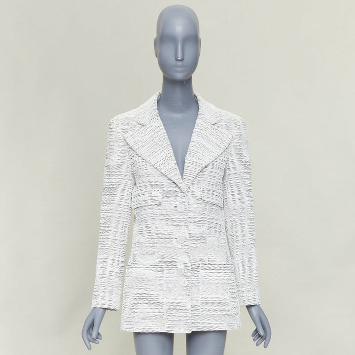 CHANEL 2019 Runway By the Sea white metallic tweed oversized blazer jacket FR42