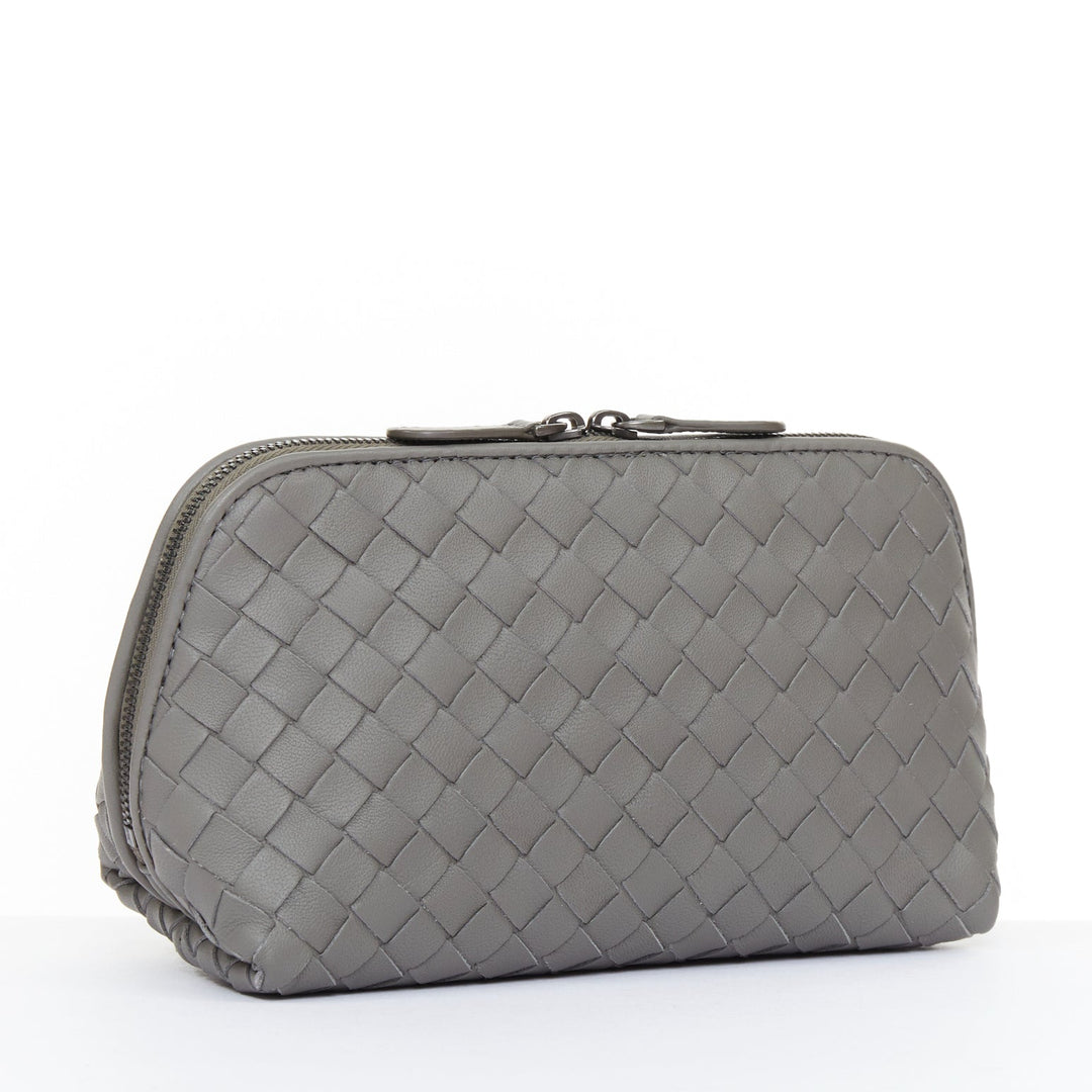 BOTTEGA VENETA Intrecciato leather grey travel vanity wash vanity cosmetic pouch
