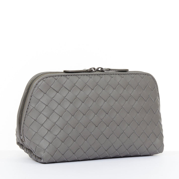 BOTTEGA VENETA Intrecciato leather grey travel vanity wash vanity cosmetic pouch