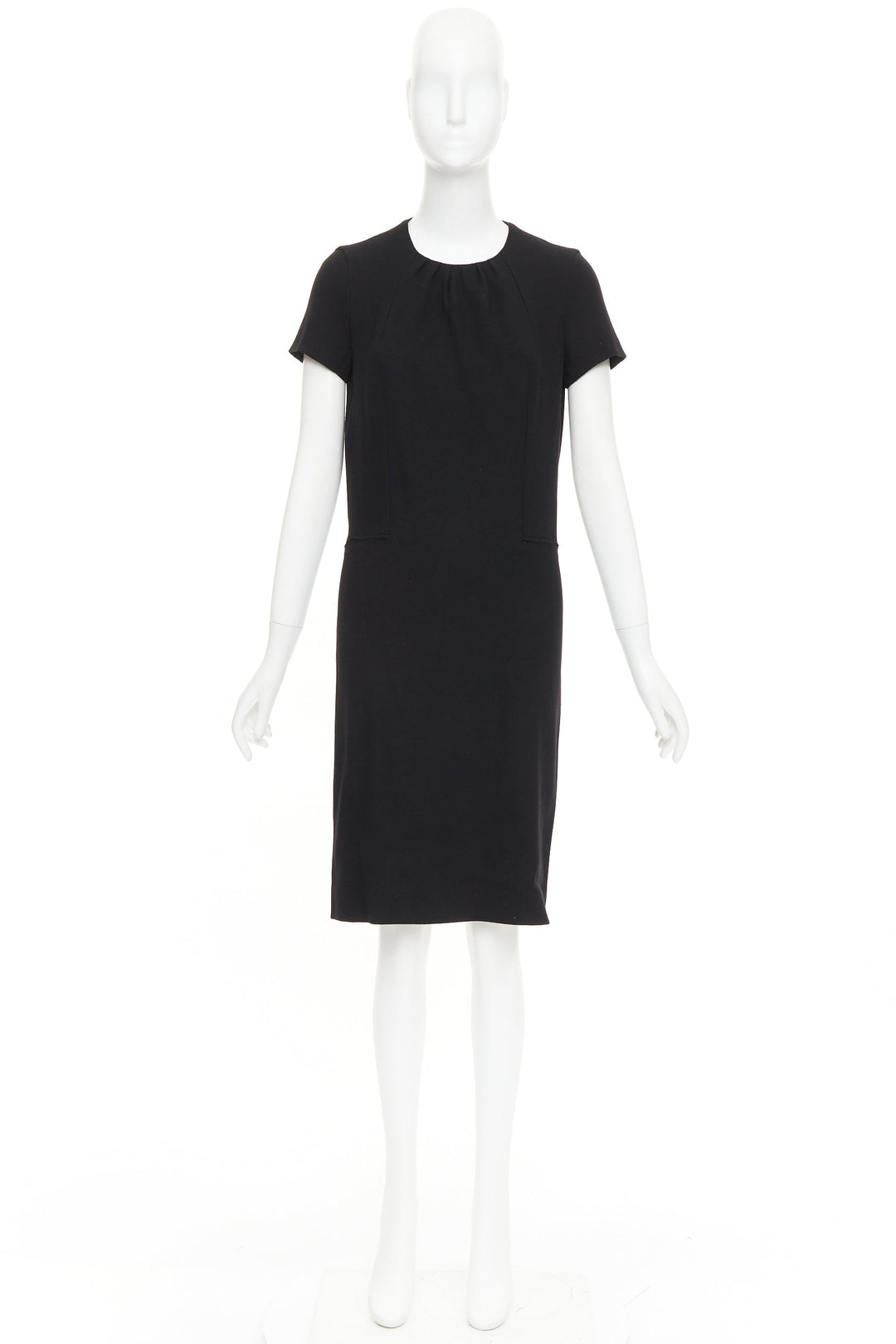 YVES SAINT LAURENT 2007 black 1wool frayed seam ruched neck shift dress FR34 XS