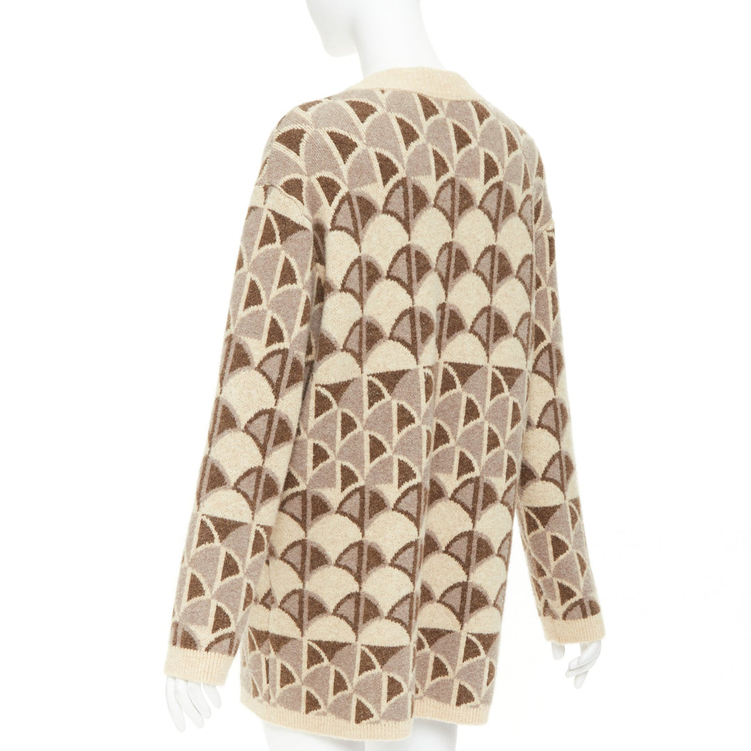 NANUSHKA 2021 Milo beige brown graphic knit intarsia button oversized cardigan S