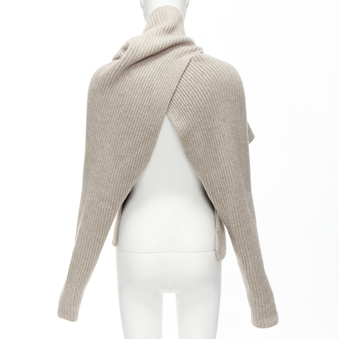 OLD CELINE Phoebe Philo stone wool cashmere draped neck open back sweater XS