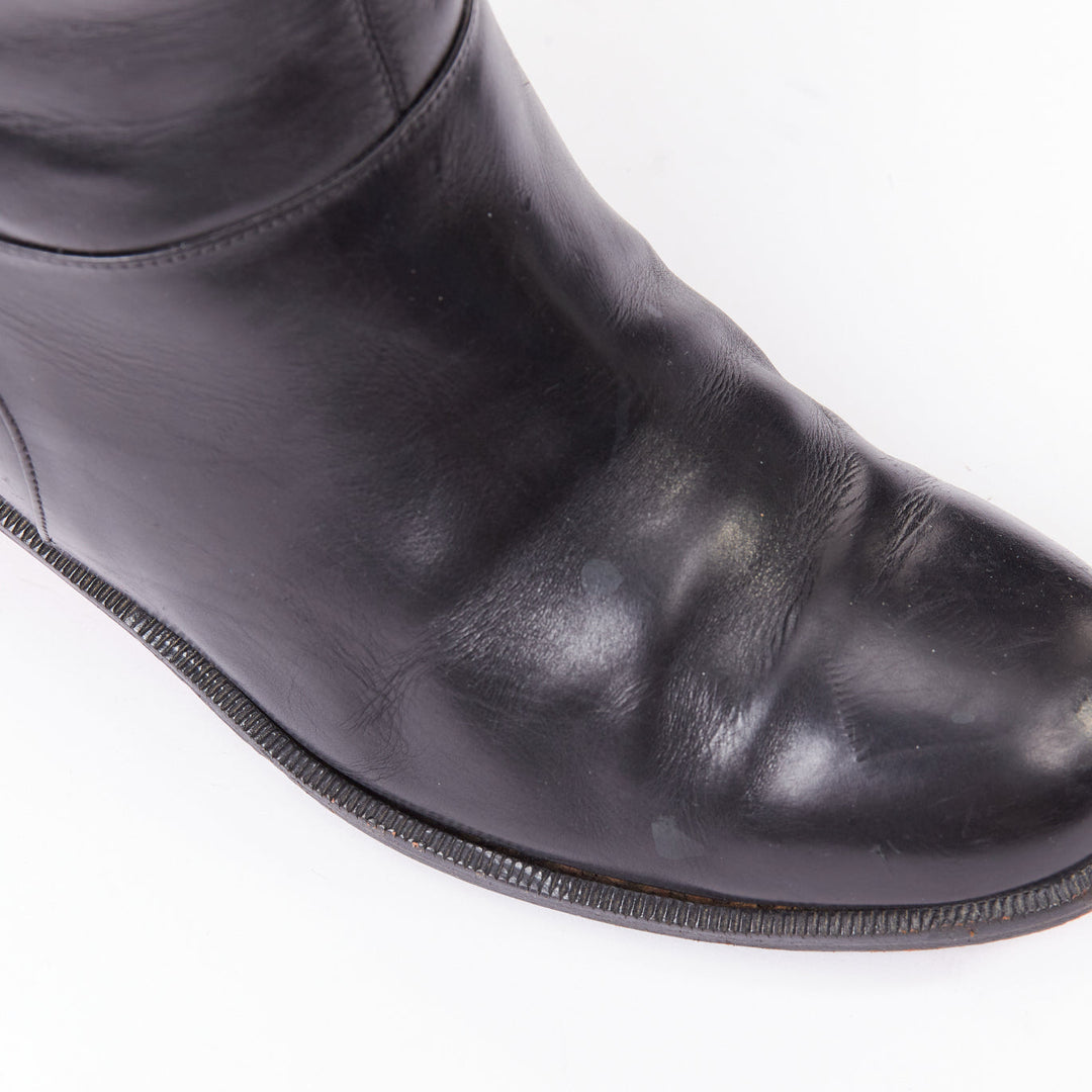 CHRISTIAN LOUBOUTIN Cate black leather silver chain wedge riding boots EU37.5