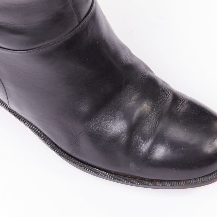 CHRISTIAN LOUBOUTIN Cate black leather silver chain wedge riding boots EU37.5