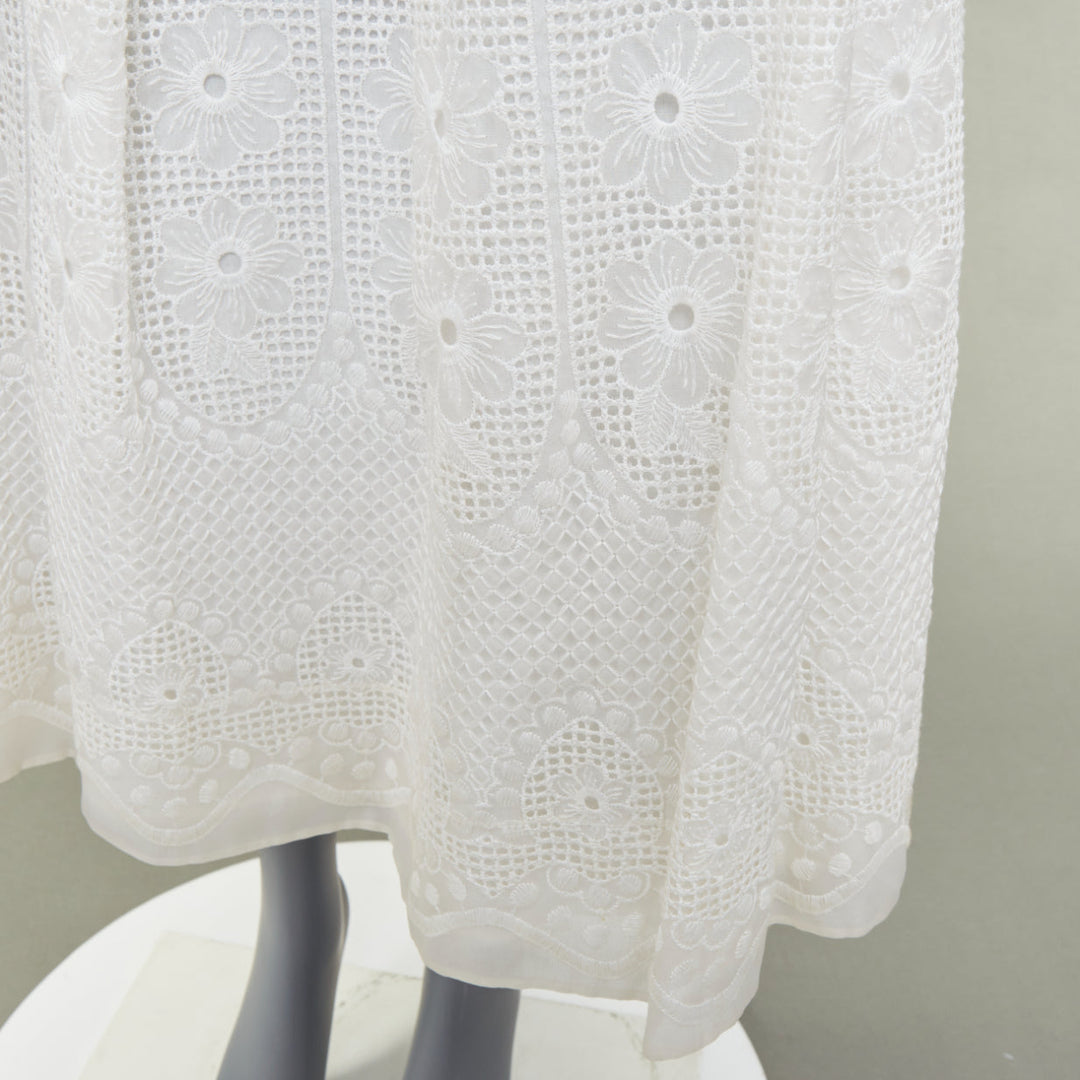 NO. 21 off white 100% silk eyelet embroidered lace slit pleated skirt IT38 XS