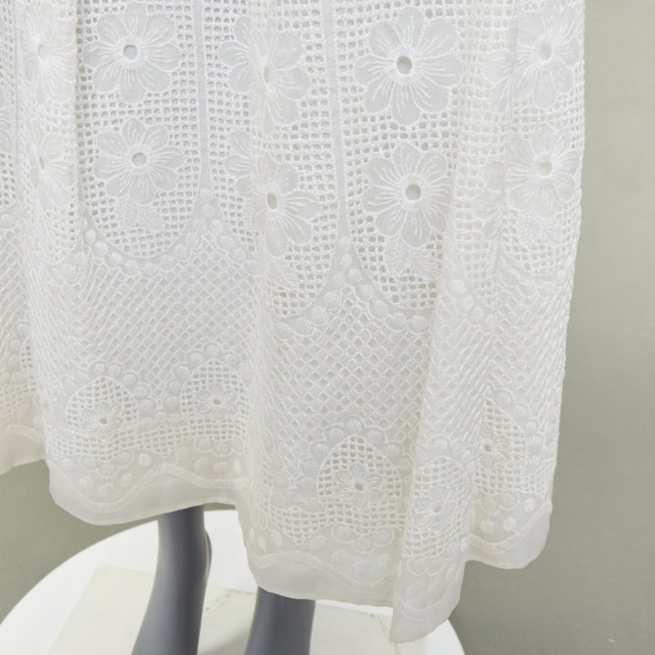NO. 21 off white 100% silk eyelet embroidered lace slit pleated skirt IT38 XS