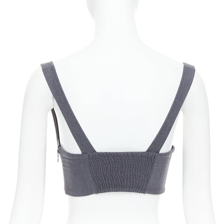 LA PERLA grey virgin wool gold studs cropped bustier top IT36D S