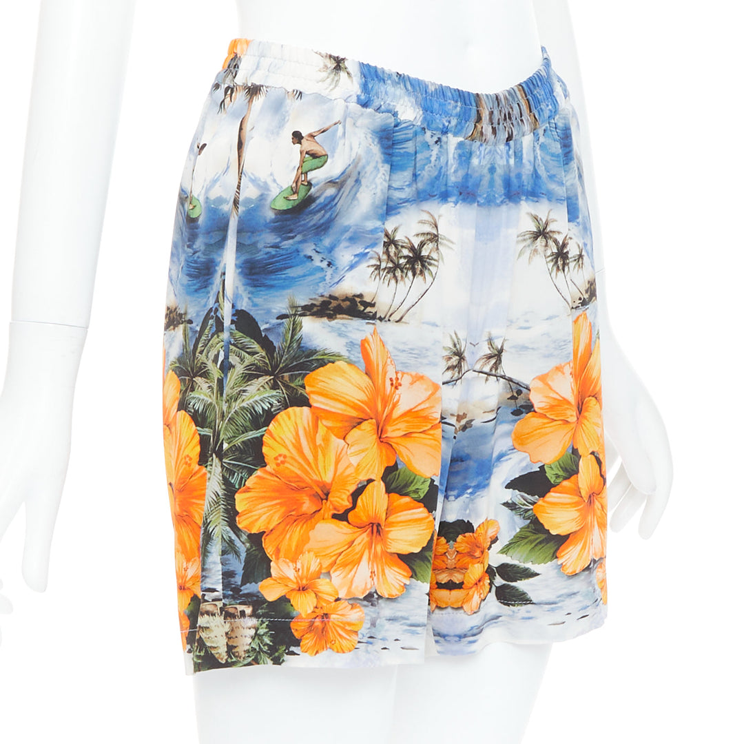 STELLA MCCARTNEY orange flower Hawaiian surfer print silk boxer shorts pant IT36