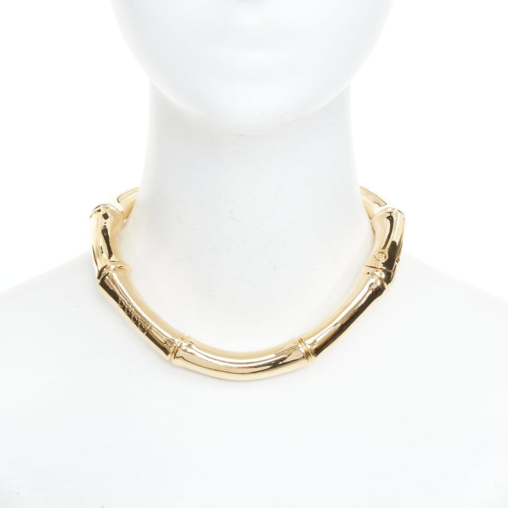 GUCCI 2025 Runway Ancora bamboo motif yellow gold tone brass choker necklace