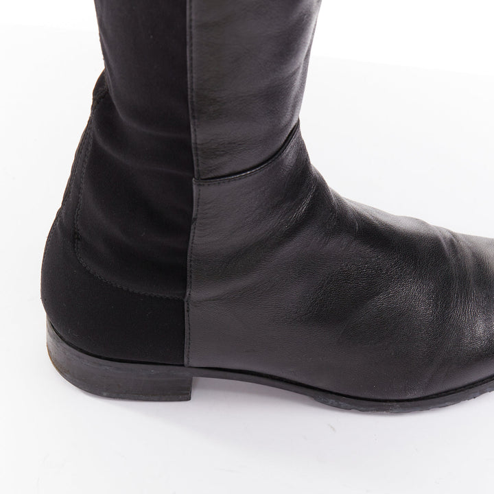 STUART WEITZMAN 5050 black leather front elastic back round toe tall boots EU38